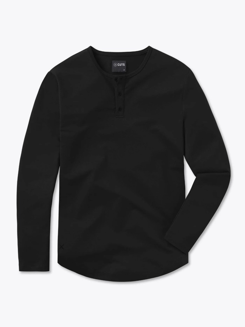 Cuts AO Long Sleeve Henley Curve-Hem Tee, Black - XL